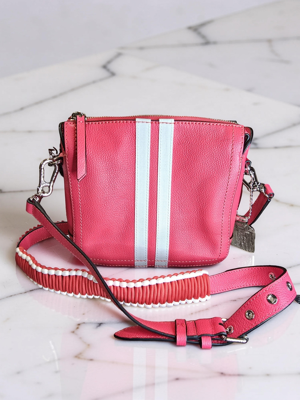 Henri Bendel Leather Crossbody w/ Woven Guitar Strap Rare